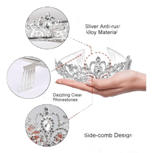 Bridal‎ Silver Crystal Bridal Tiara Crown Headband Princess Elegant Crown Combs - Picture 4 of 5